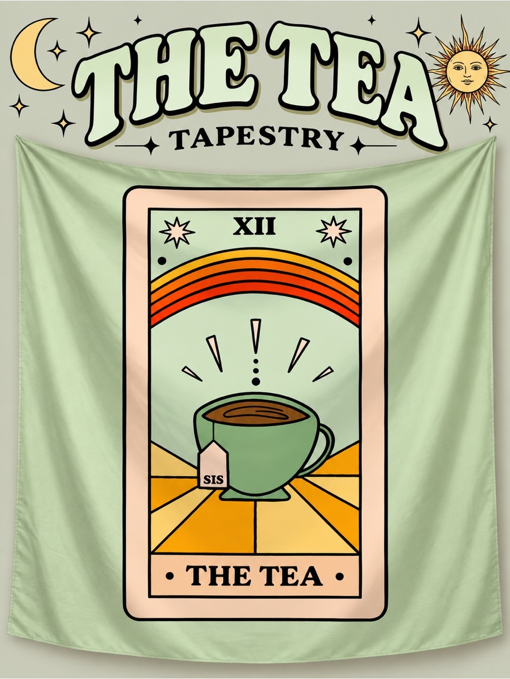 The Tea Tarot Card Tapestry Green Witchy Boho Wall Decor 59x51 New in Package